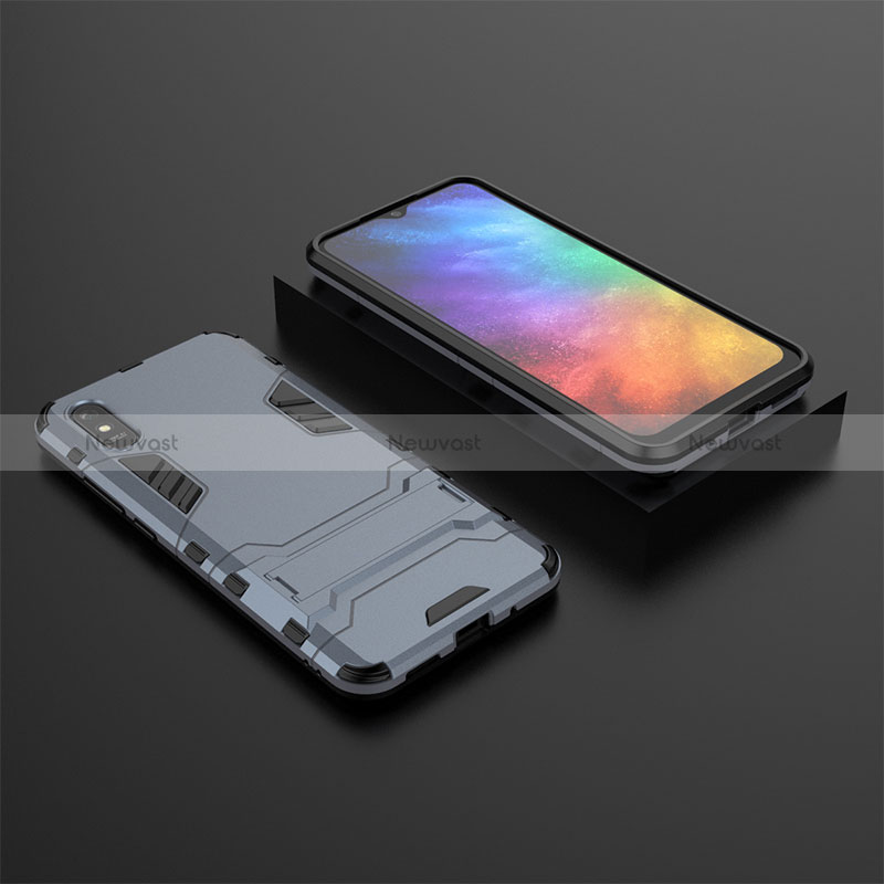 Silicone Matte Finish and Plastic Back Cover Case with Stand KC1 for Xiaomi Redmi 9A Blue