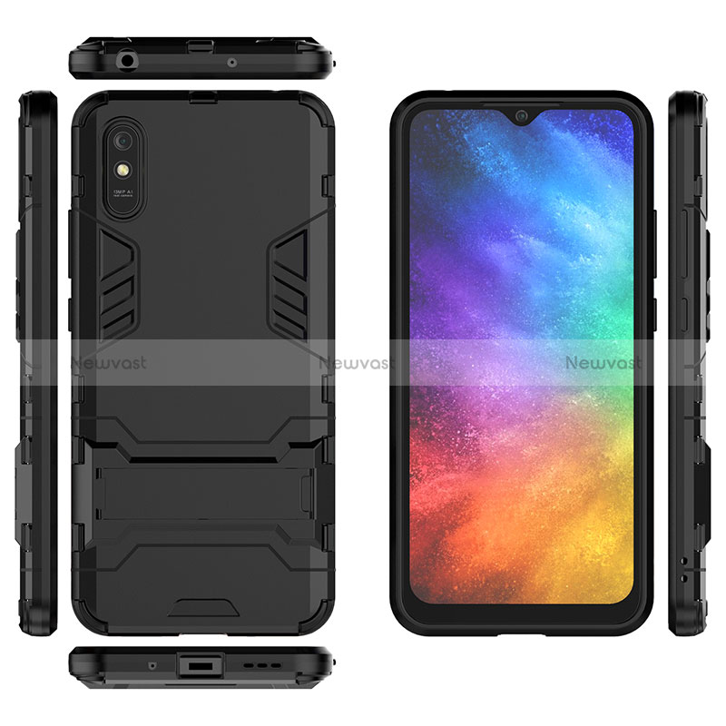 Silicone Matte Finish and Plastic Back Cover Case with Stand KC1 for Xiaomi Redmi 9AT