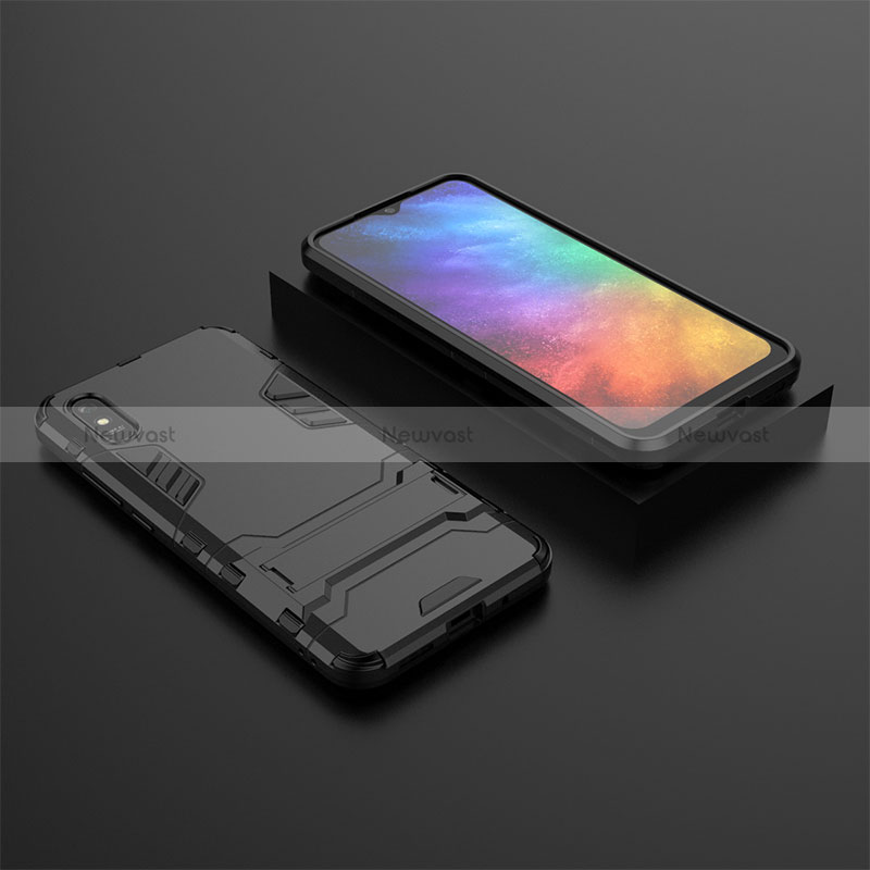 Silicone Matte Finish and Plastic Back Cover Case with Stand KC1 for Xiaomi Redmi 9AT Black