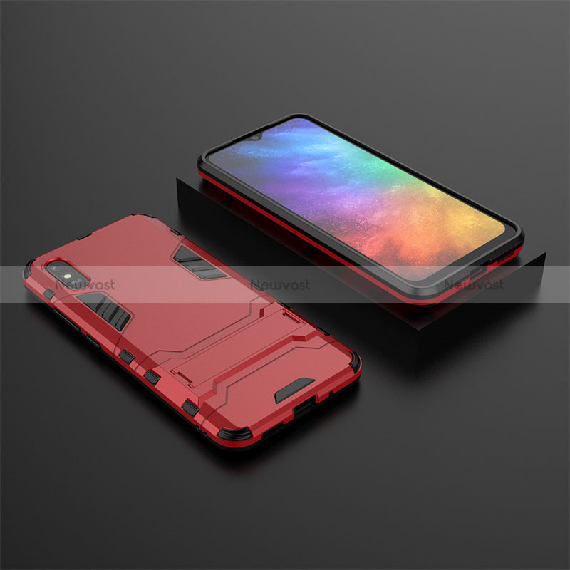 Silicone Matte Finish and Plastic Back Cover Case with Stand KC1 for Xiaomi Redmi 9AT Red