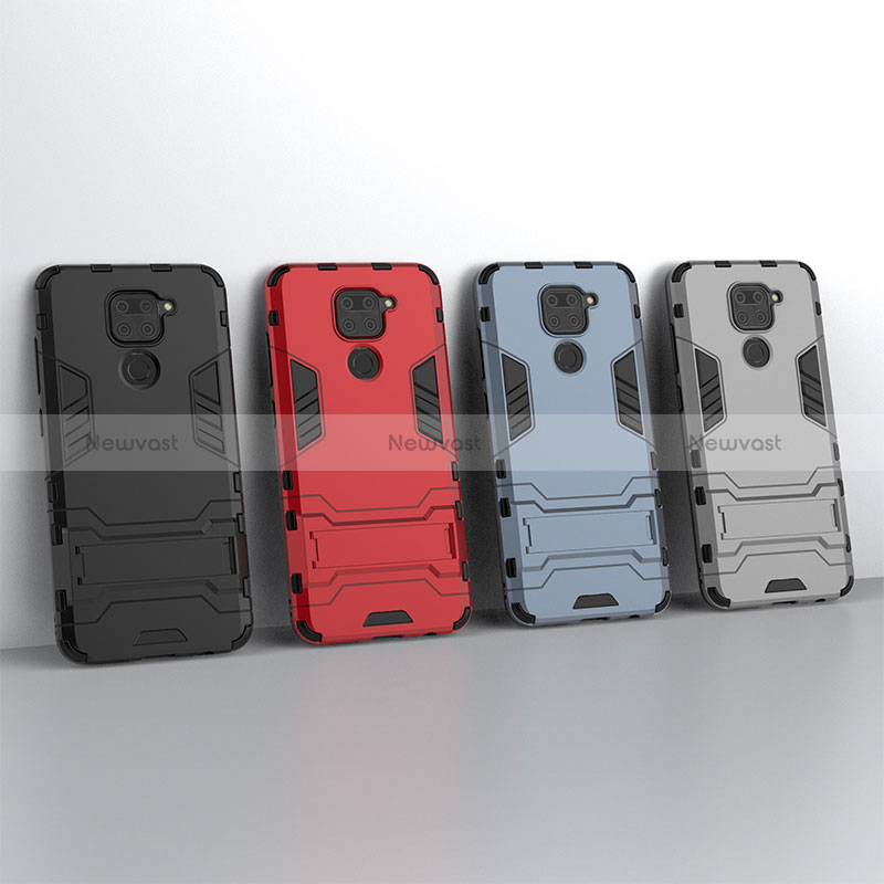 Silicone Matte Finish and Plastic Back Cover Case with Stand KC1 for Xiaomi Redmi Note 9