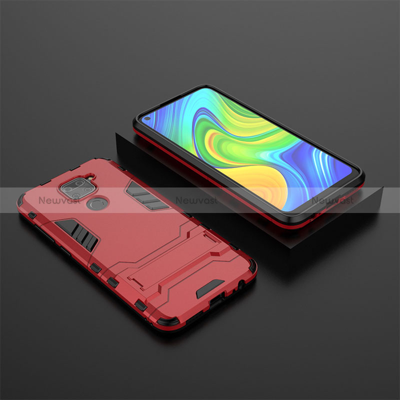 Silicone Matte Finish and Plastic Back Cover Case with Stand KC1 for Xiaomi Redmi Note 9