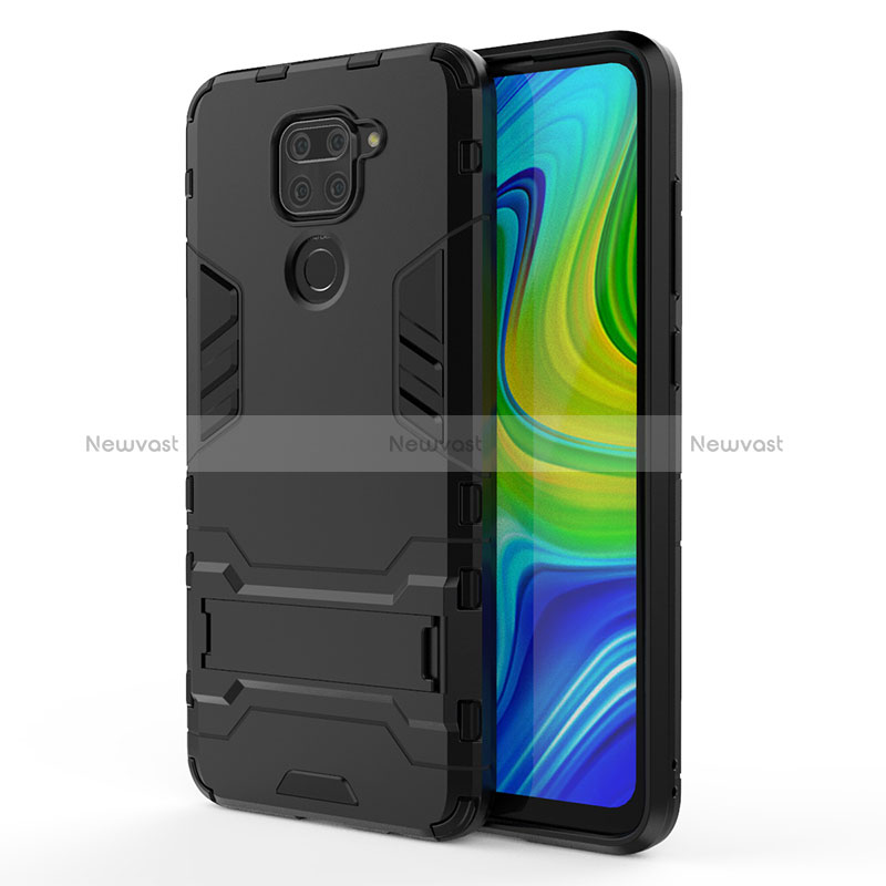 Silicone Matte Finish and Plastic Back Cover Case with Stand KC1 for Xiaomi Redmi Note 9