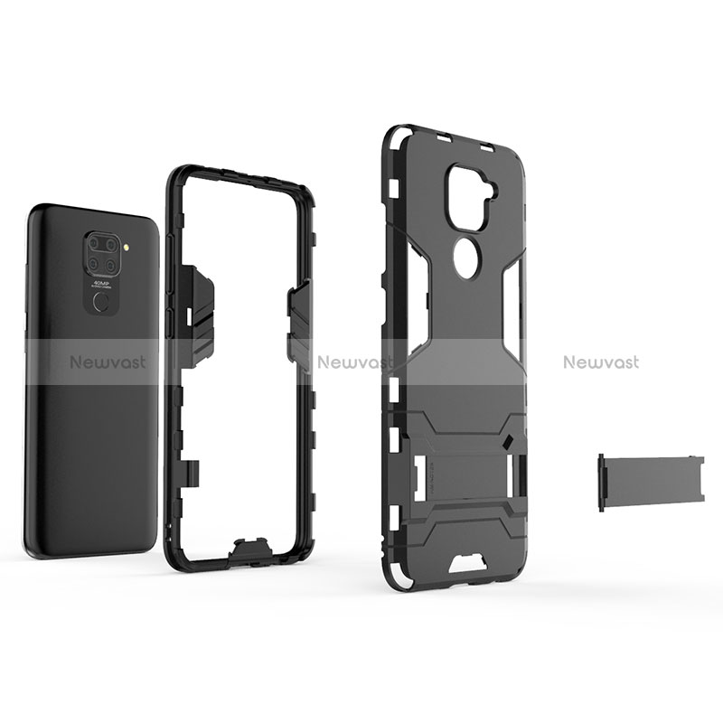 Silicone Matte Finish and Plastic Back Cover Case with Stand KC1 for Xiaomi Redmi Note 9