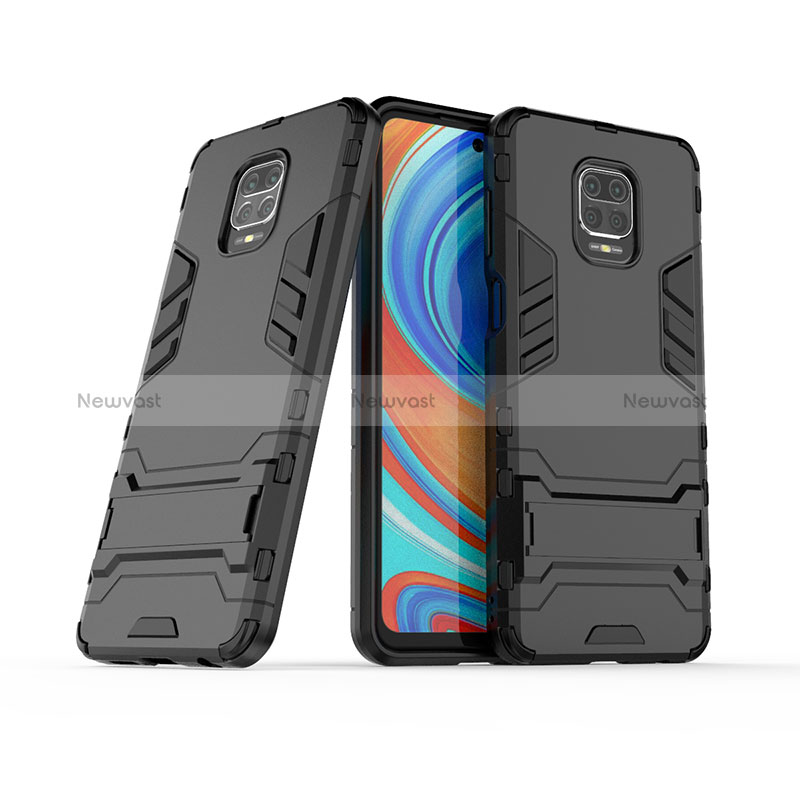 Silicone Matte Finish and Plastic Back Cover Case with Stand KC1 for Xiaomi Redmi Note 9 Pro Max