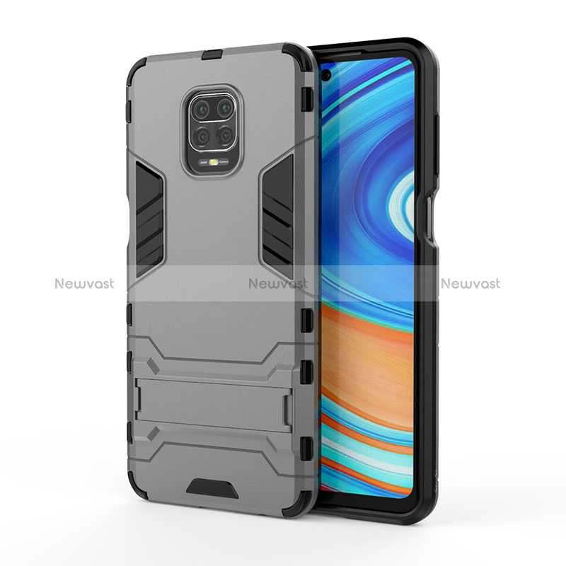 Silicone Matte Finish and Plastic Back Cover Case with Stand KC1 for Xiaomi Redmi Note 9 Pro Max Gray