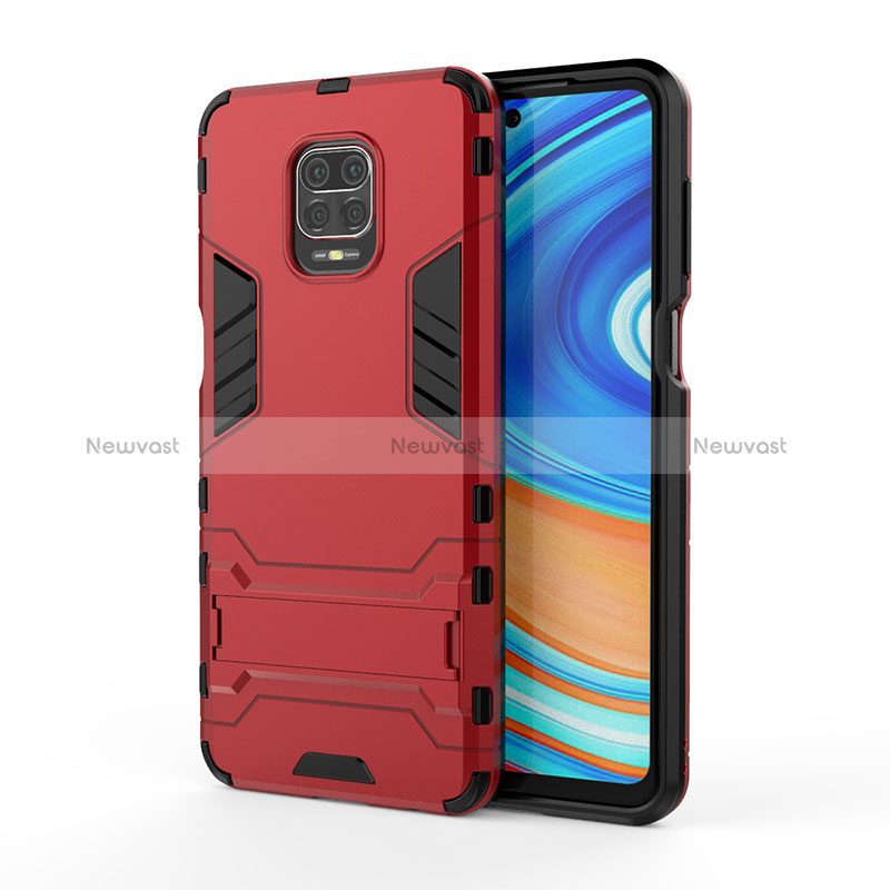 Silicone Matte Finish and Plastic Back Cover Case with Stand KC1 for Xiaomi Redmi Note 9S