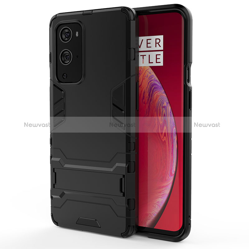 Silicone Matte Finish and Plastic Back Cover Case with Stand KC2 for OnePlus 9 Pro 5G