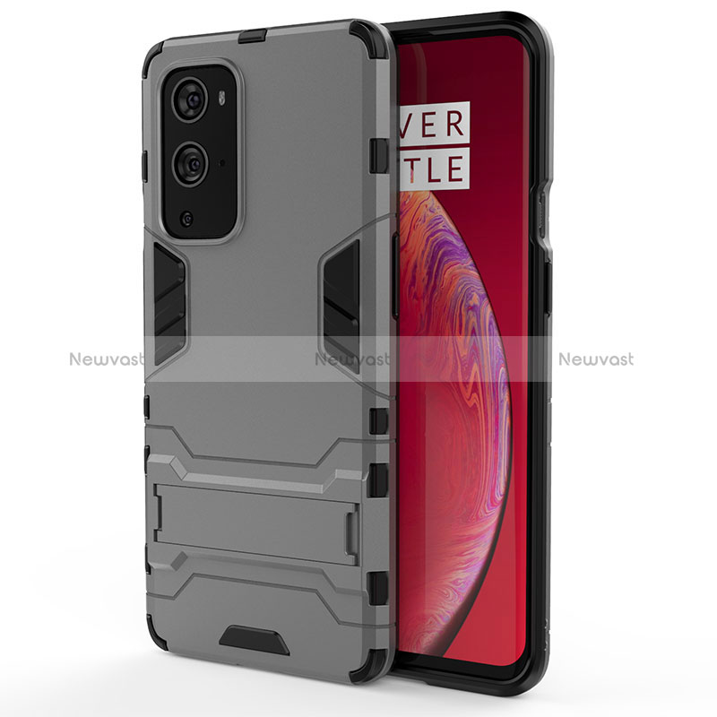 Silicone Matte Finish and Plastic Back Cover Case with Stand KC2 for OnePlus 9 Pro 5G