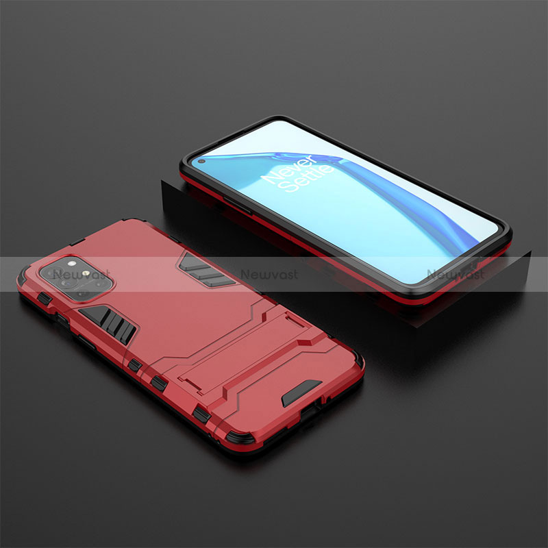 Silicone Matte Finish and Plastic Back Cover Case with Stand KC2 for OnePlus 9R 5G