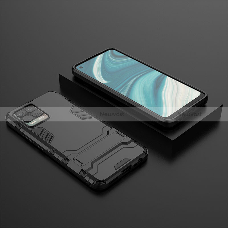 Silicone Matte Finish and Plastic Back Cover Case with Stand KC2 for Realme 8 4G