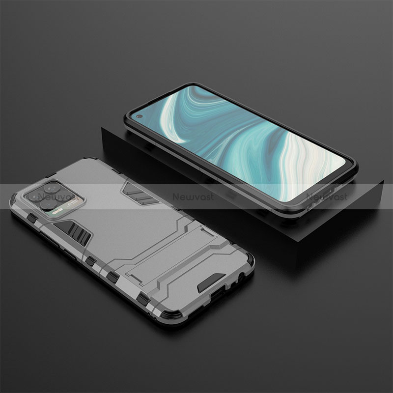 Silicone Matte Finish and Plastic Back Cover Case with Stand KC2 for Realme 8 4G Gray