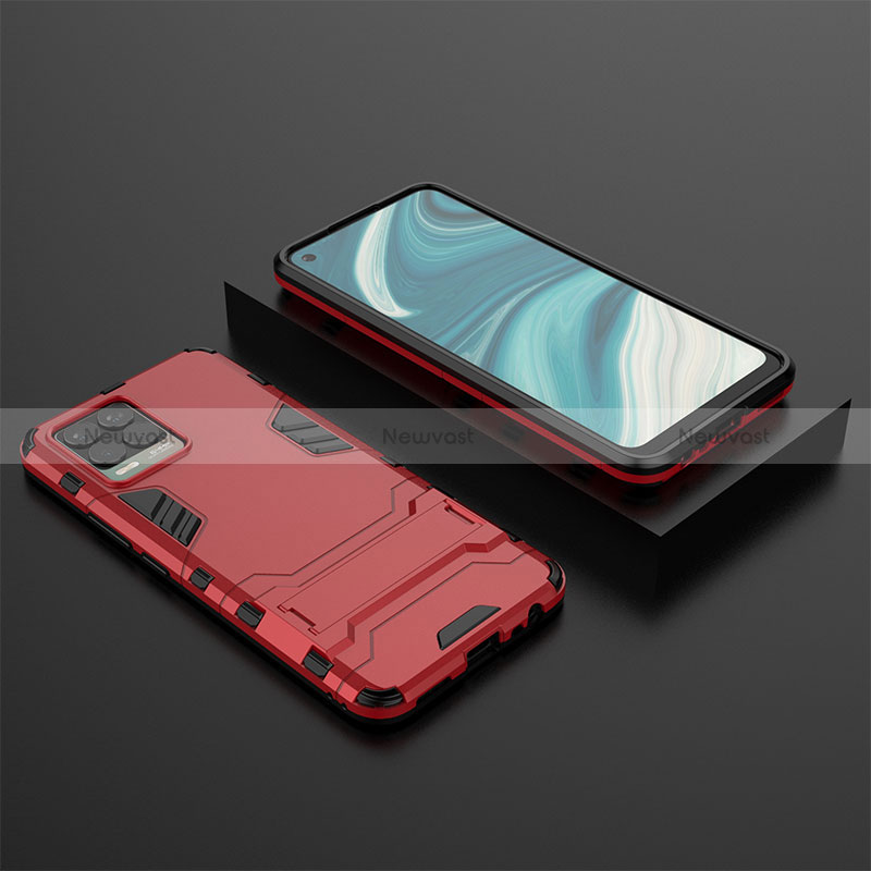 Silicone Matte Finish and Plastic Back Cover Case with Stand KC2 for Realme 8 4G Red