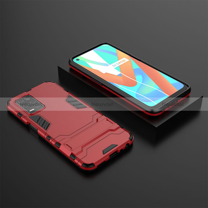 Silicone Matte Finish and Plastic Back Cover Case with Stand KC2 for Realme 8 5G