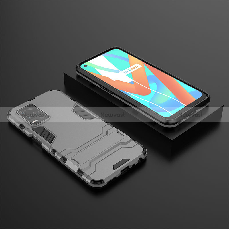 Silicone Matte Finish and Plastic Back Cover Case with Stand KC2 for Realme Q3i 5G Gray