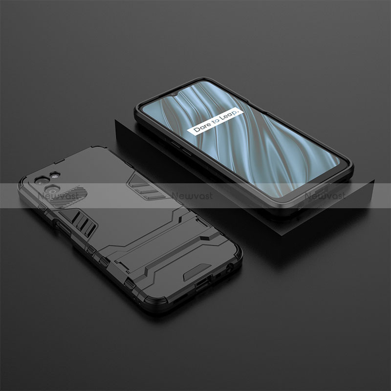 Silicone Matte Finish and Plastic Back Cover Case with Stand KC2 for Realme V11 5G