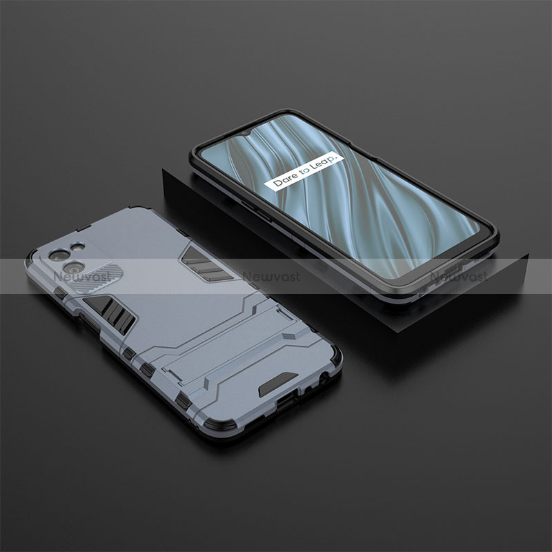 Silicone Matte Finish and Plastic Back Cover Case with Stand KC2 for Realme V11 5G