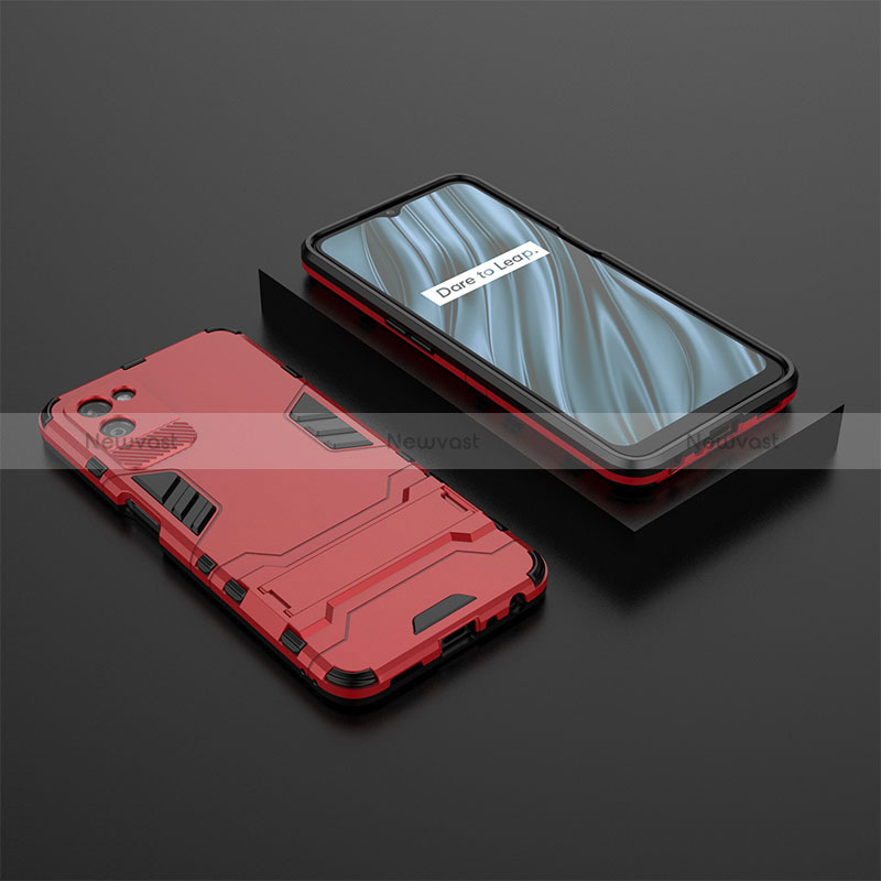 Silicone Matte Finish and Plastic Back Cover Case with Stand KC2 for Realme V11 5G