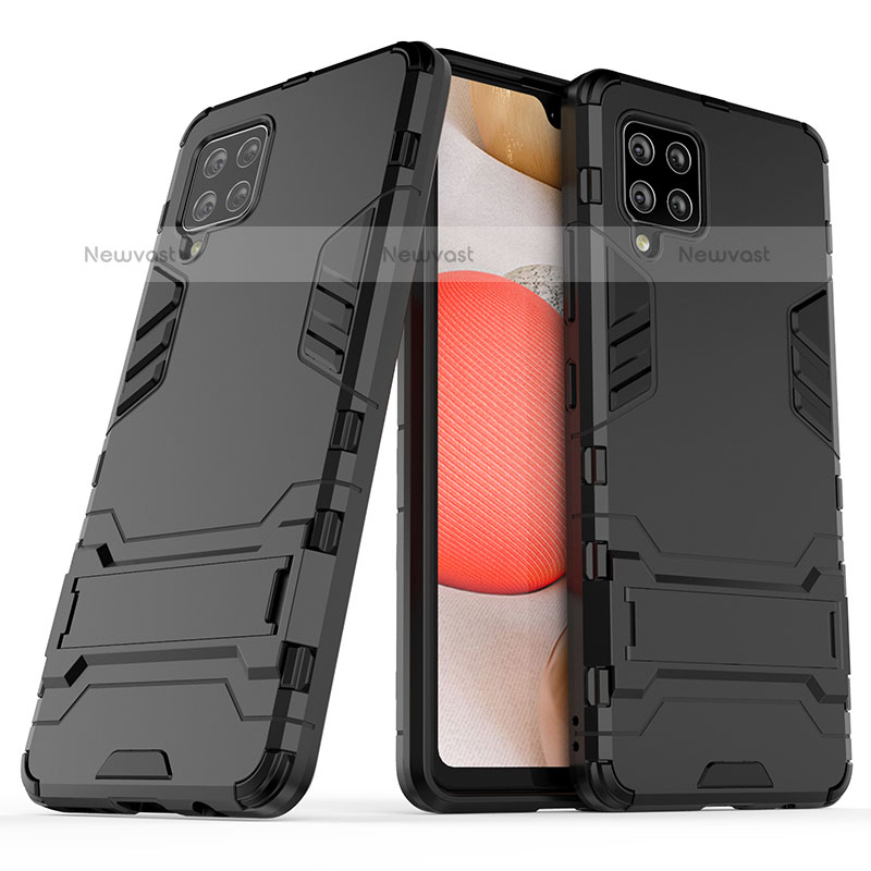 Silicone Matte Finish and Plastic Back Cover Case with Stand KC2 for Samsung Galaxy A42 5G Black