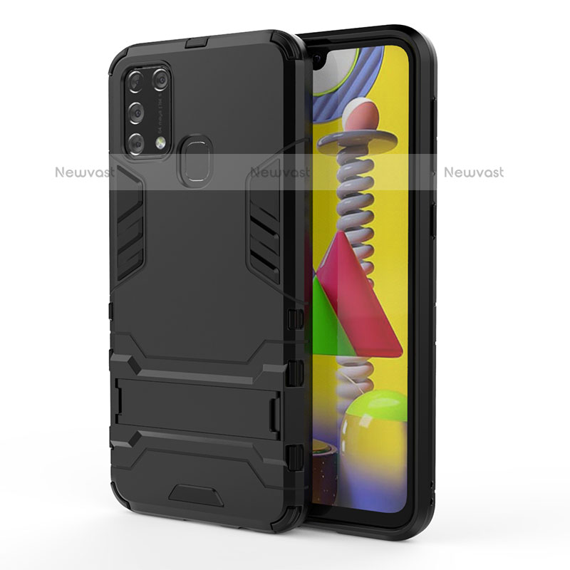 Silicone Matte Finish and Plastic Back Cover Case with Stand KC2 for Samsung Galaxy M31 Black