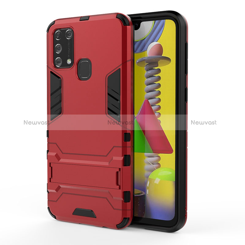 Silicone Matte Finish and Plastic Back Cover Case with Stand KC2 for Samsung Galaxy M31 Prime Edition Red