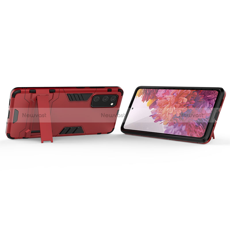 Silicone Matte Finish and Plastic Back Cover Case with Stand KC2 for Samsung Galaxy S20 FE (2022) 5G