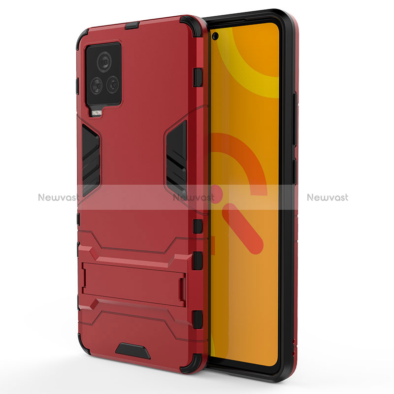 Silicone Matte Finish and Plastic Back Cover Case with Stand KC2 for Vivo iQOO 7 5G