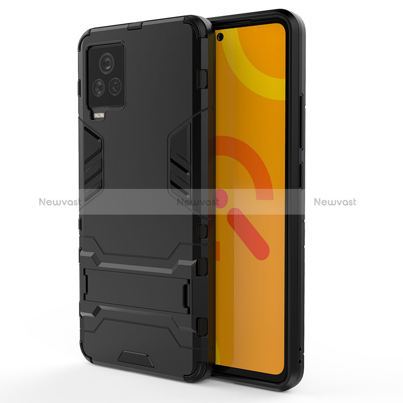 Silicone Matte Finish and Plastic Back Cover Case with Stand KC2 for Vivo iQOO 7 Legend 5G