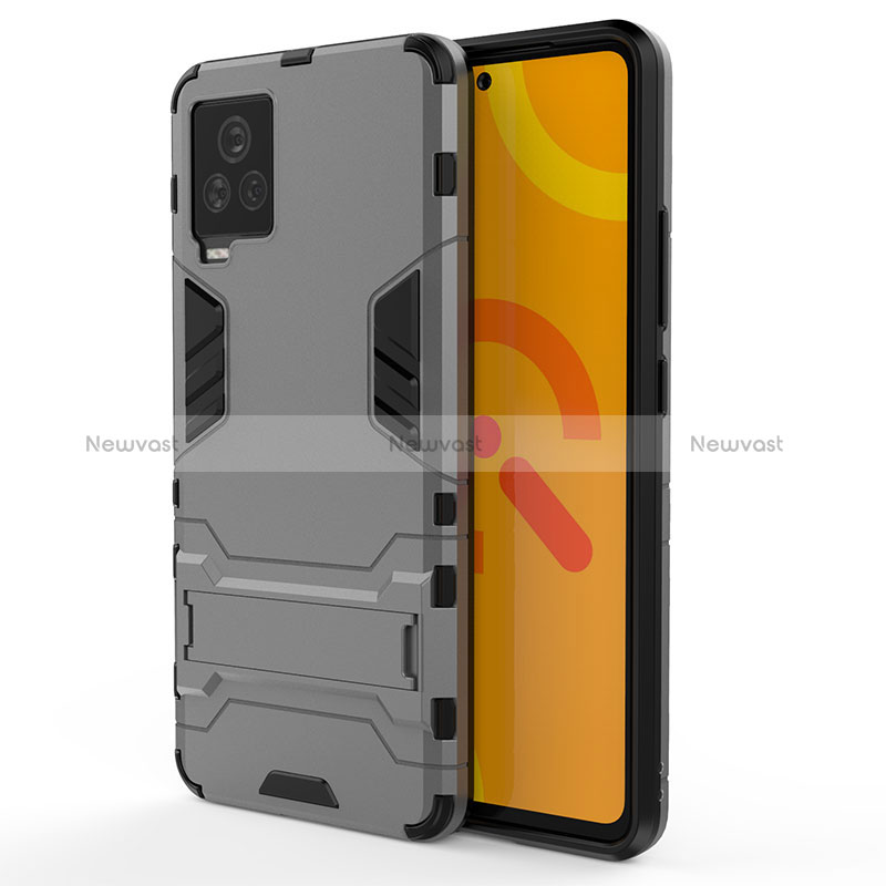 Silicone Matte Finish and Plastic Back Cover Case with Stand KC2 for Vivo iQOO 7 Legend 5G