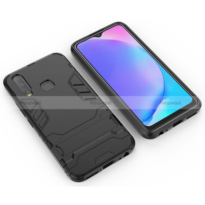 Silicone Matte Finish and Plastic Back Cover Case with Stand KC2 for Vivo Y11