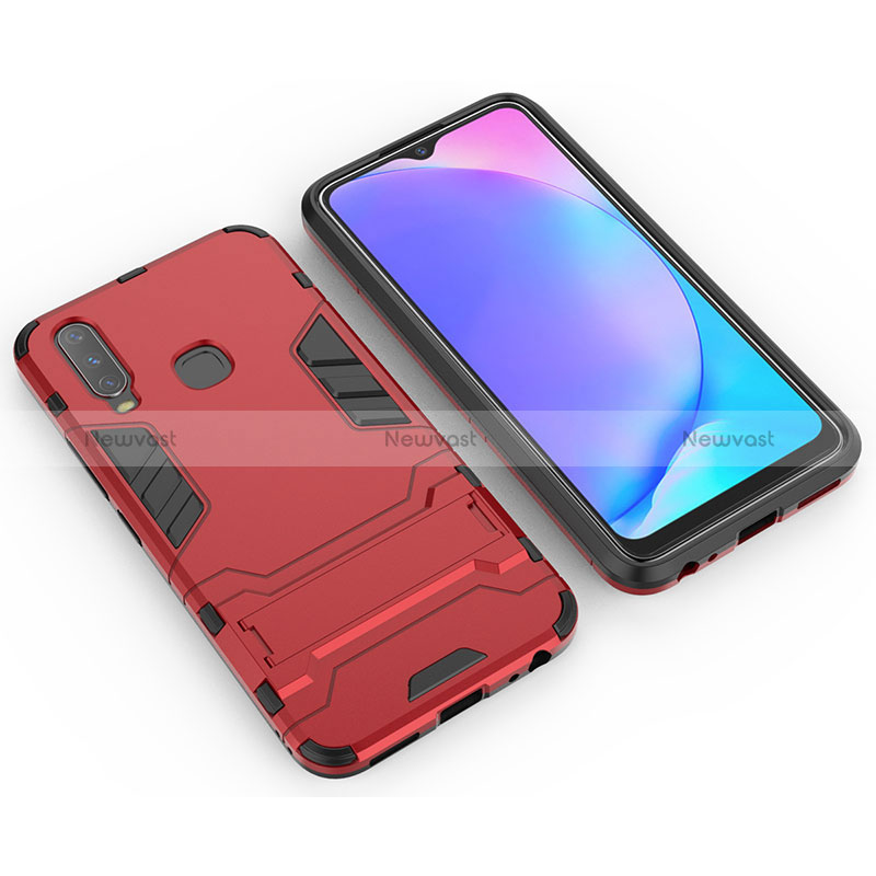 Silicone Matte Finish and Plastic Back Cover Case with Stand KC2 for Vivo Y11