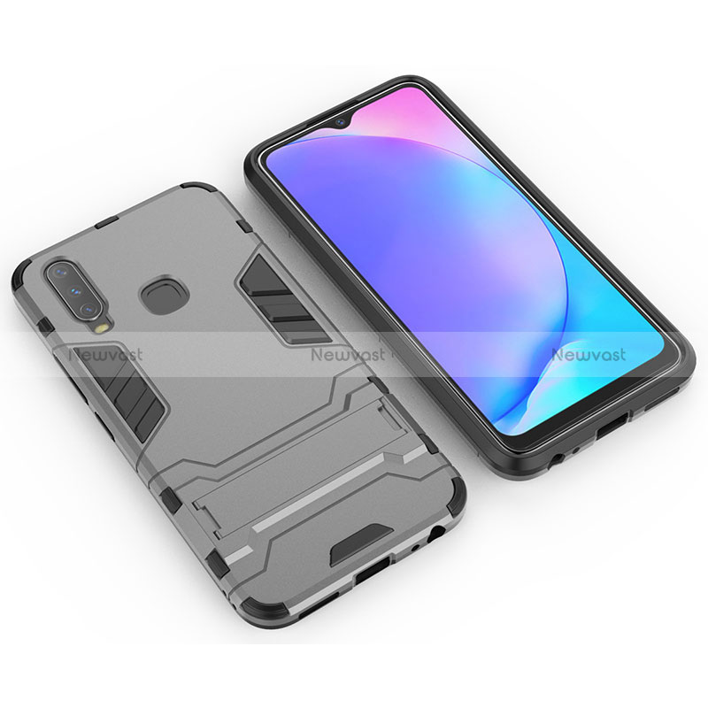 Silicone Matte Finish and Plastic Back Cover Case with Stand KC2 for Vivo Y11