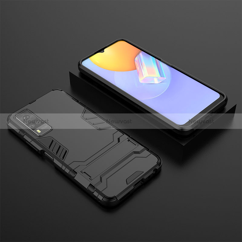 Silicone Matte Finish and Plastic Back Cover Case with Stand KC2 for Vivo Y31 (2021) Black