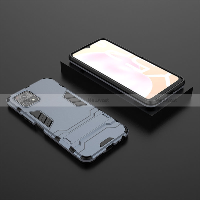 Silicone Matte Finish and Plastic Back Cover Case with Stand KC2 for Vivo Y52s t1 5G