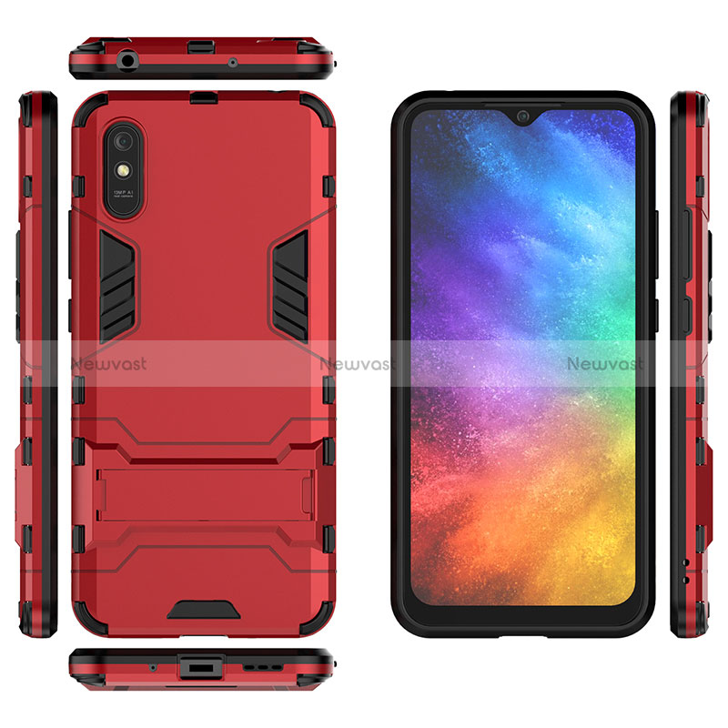 Silicone Matte Finish and Plastic Back Cover Case with Stand KC2 for Xiaomi Redmi 9i