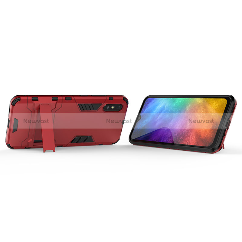 Silicone Matte Finish and Plastic Back Cover Case with Stand KC2 for Xiaomi Redmi 9i