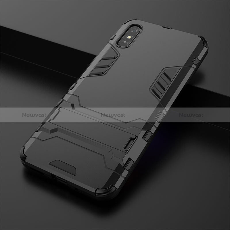 Silicone Matte Finish and Plastic Back Cover Case with Stand KC2 for Xiaomi Redmi 9i