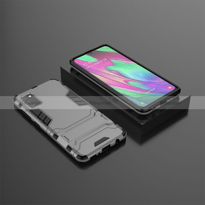 Silicone Matte Finish and Plastic Back Cover Case with Stand KC3 for Samsung Galaxy A41 Gray