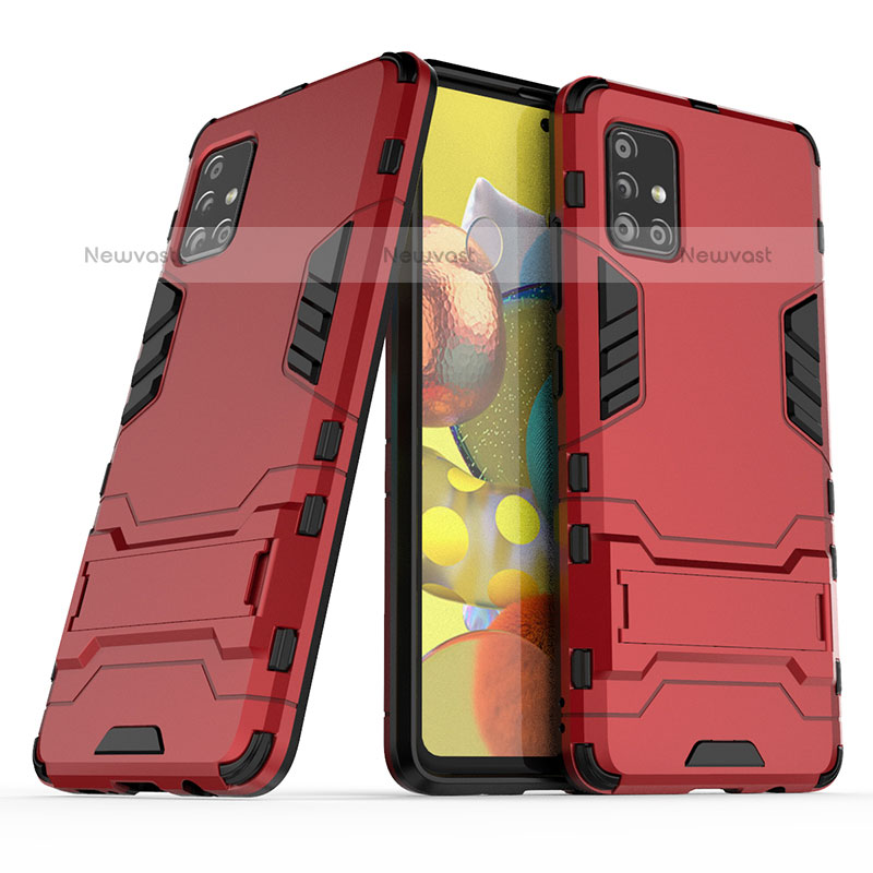 Silicone Matte Finish and Plastic Back Cover Case with Stand KC3 for Samsung Galaxy A51 4G Red