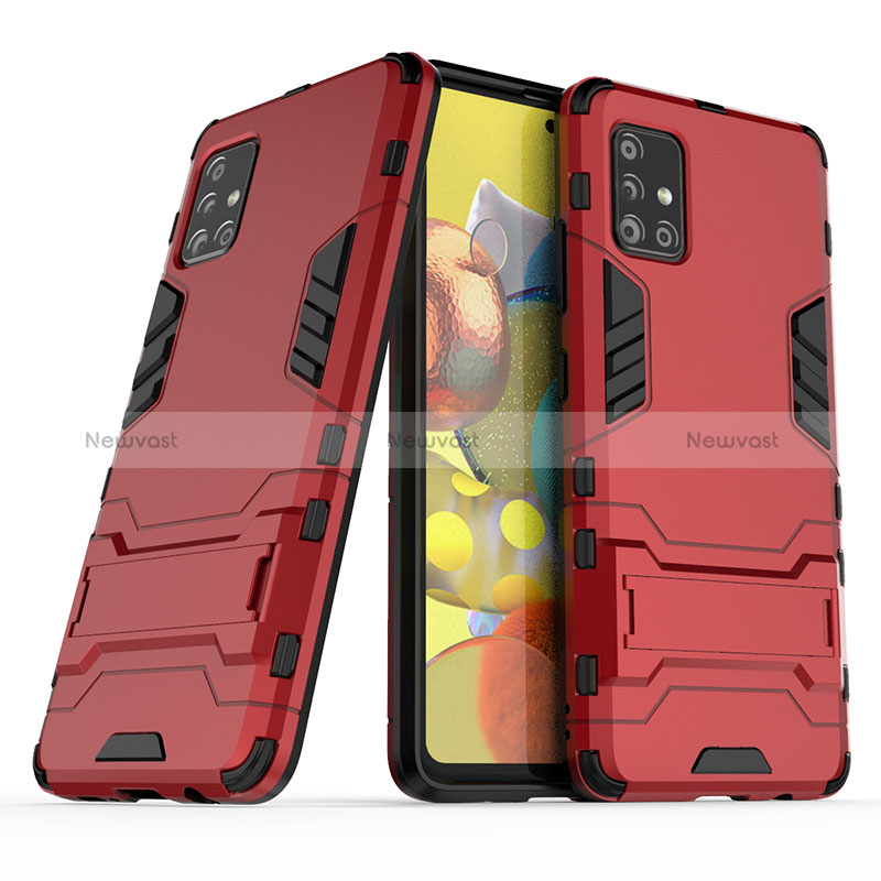 Silicone Matte Finish and Plastic Back Cover Case with Stand KC3 for Samsung Galaxy A51 5G Red