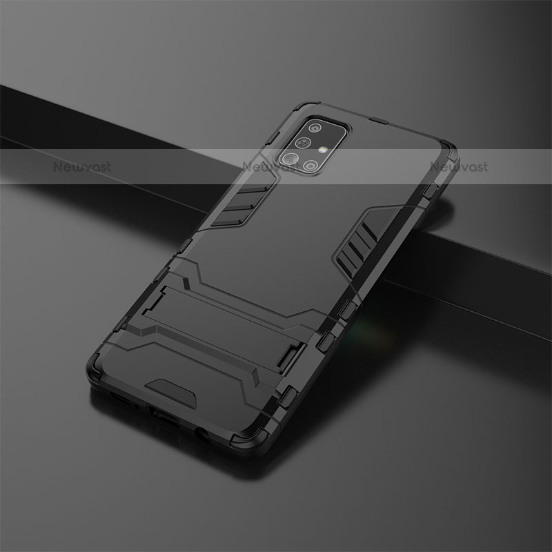 Silicone Matte Finish and Plastic Back Cover Case with Stand KC3 for Samsung Galaxy A71 4G A715