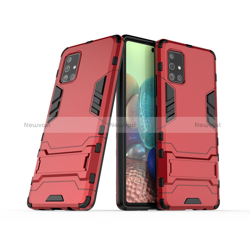 Silicone Matte Finish and Plastic Back Cover Case with Stand KC3 for Samsung Galaxy A71 5G