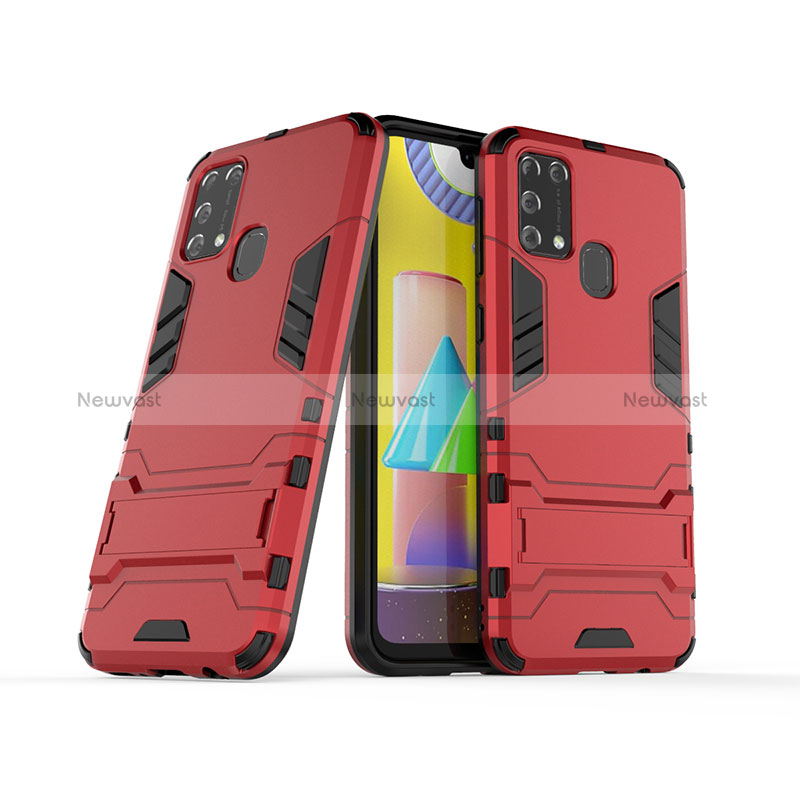 Silicone Matte Finish and Plastic Back Cover Case with Stand KC3 for Samsung Galaxy M21s