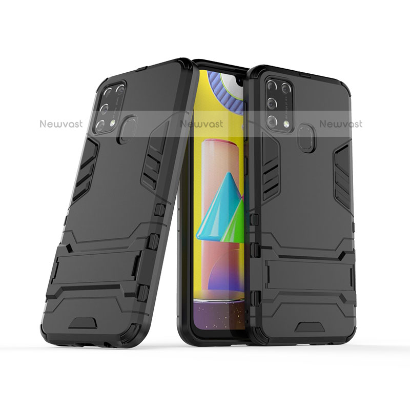 Silicone Matte Finish and Plastic Back Cover Case with Stand KC3 for Samsung Galaxy M31 Black