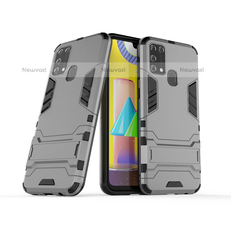 Silicone Matte Finish and Plastic Back Cover Case with Stand KC3 for Samsung Galaxy M31 Gray