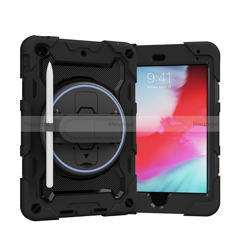 Silicone Matte Finish and Plastic Back Cover Case with Stand L01 for Apple iPad Mini 4 Black