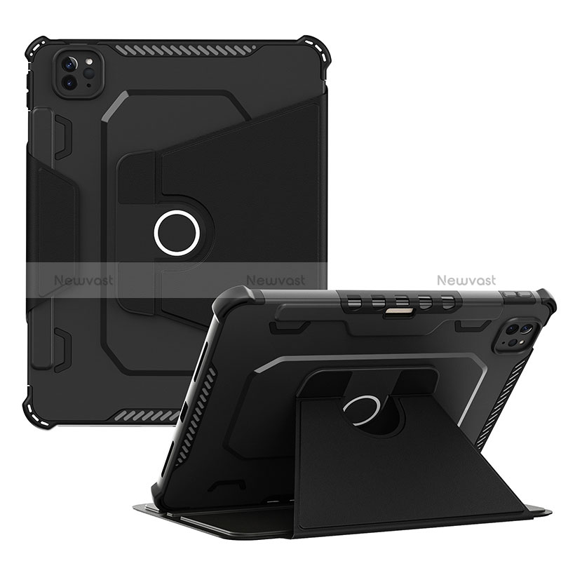 Silicone Matte Finish and Plastic Back Cover Case with Stand L04 for Apple iPad Pro 11 (2021) Black