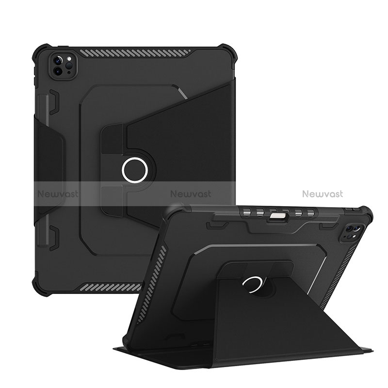 Silicone Matte Finish and Plastic Back Cover Case with Stand L04 for Apple iPad Pro 12.9 (2021) Black