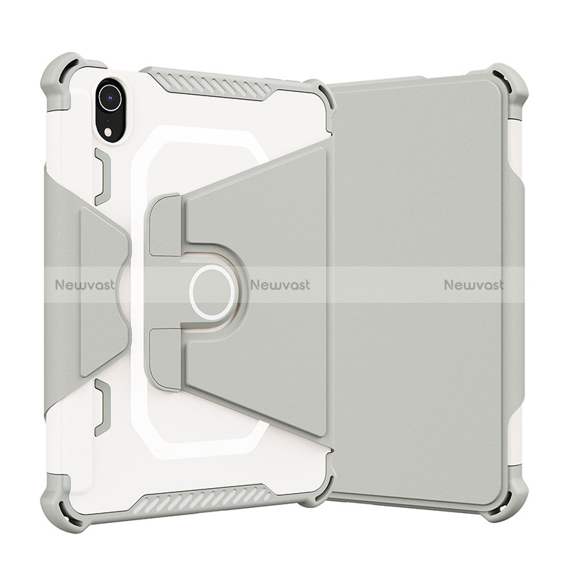 Silicone Matte Finish and Plastic Back Cover Case with Stand L05 for Apple iPad Mini 6 Gray