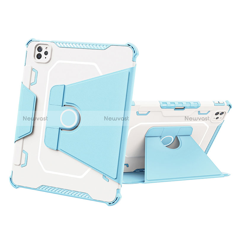 Silicone Matte Finish and Plastic Back Cover Case with Stand L05 for Apple iPad Pro 11 (2022) Blue